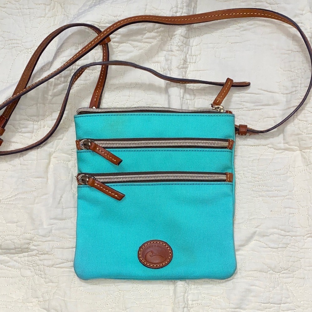 Dooney & Bourke Aqua Crossbody Bag with Tan Accents